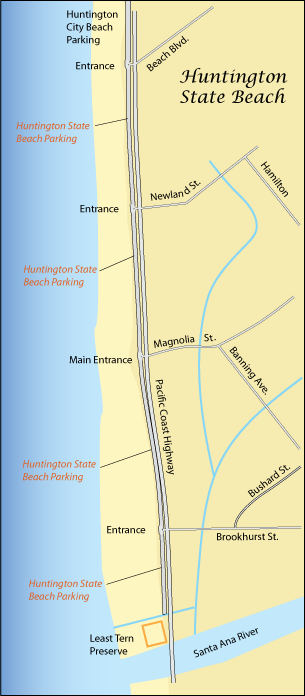 map of Huntington State Beach, Orange County, CA