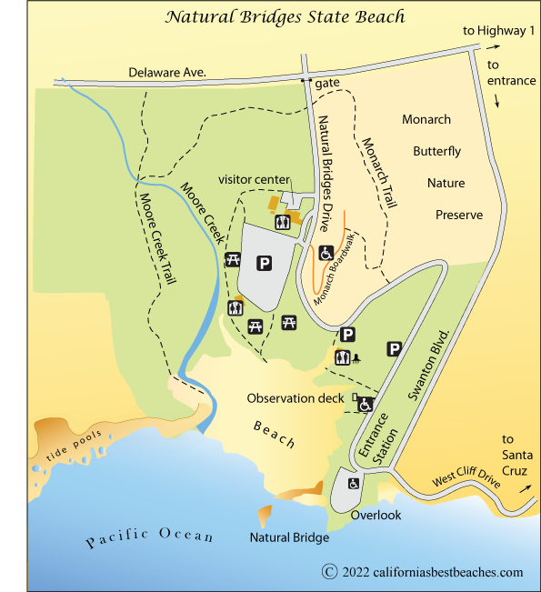 Natural Bridges Beach map, Santa Cruz County, CA