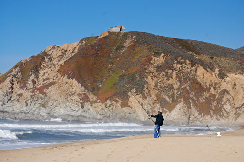 fishing at Gray Whale Cove Beach, CA