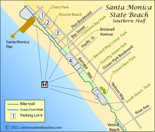 Santa Monica  Beach map, southern half, Los Angeles County, CA